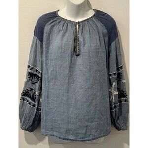 Scotch & Soda Embroidered Sleeve Light Blue Chambray Tunic Top Size 1/2 EUC!!